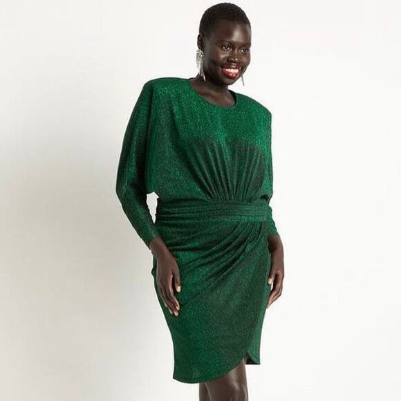 Eloquii NWT Green Sparkle Tulip Hem Empire Waist Cocktail Dress Size 20 - Picture 1 of 5